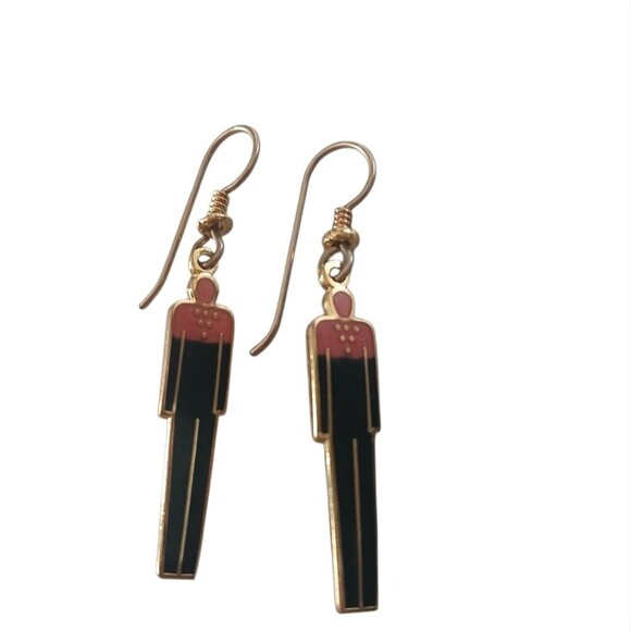 Vintage 80's Laurel Burch Artistic Earrings with Black and Pink Homme Man Signed - Picture 5 of 13